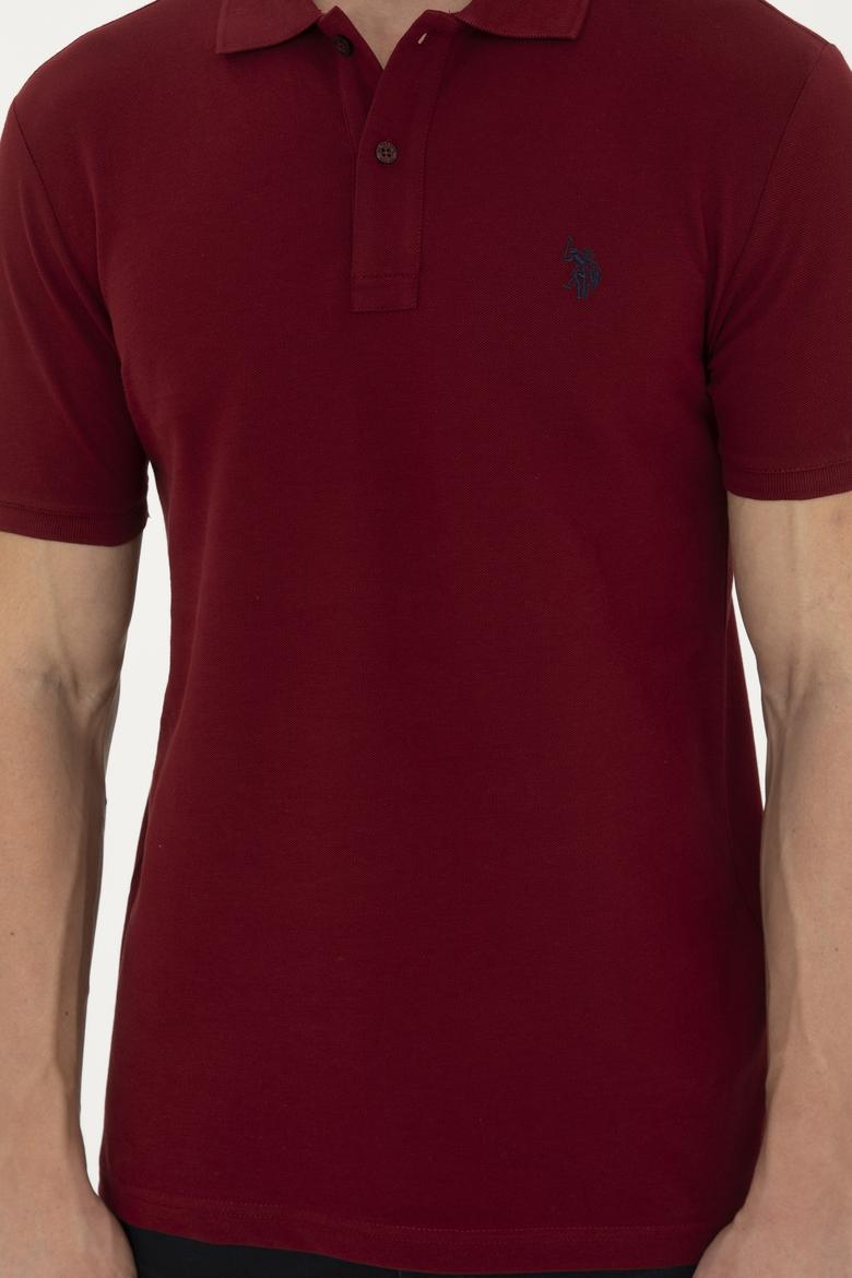 Erkek Slim Fit Polo Yaka Bordo Basic Tişört - 50279573314