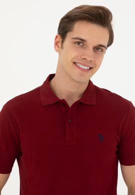 Erkek Slim Fit Polo Yaka Bordo Basic Tişört - 50279573314