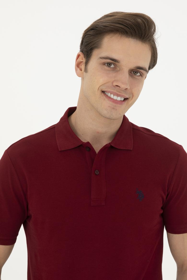 Erkek Slim Fit Polo Yaka Bordo Basic Tişört - 50279573314