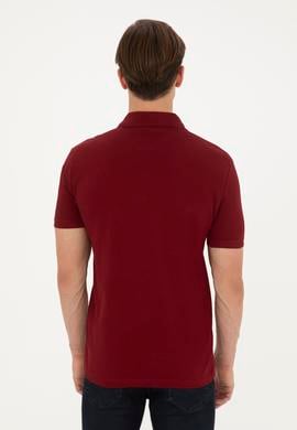 Erkek Slim Fit Polo Yaka Bordo Basic Tişört - 50279573314