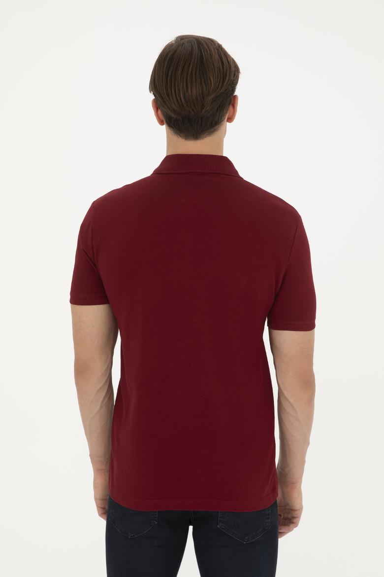 Erkek Slim Fit Polo Yaka Bordo Basic Tişört - 50279573314