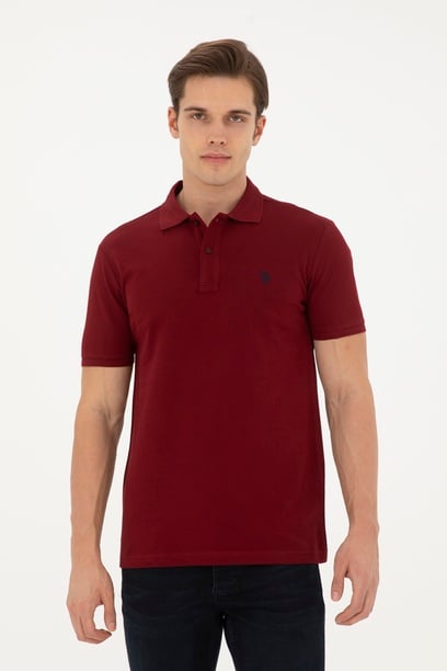 Erkek Slim Fit Polo Yaka Bordo Basic Tişört