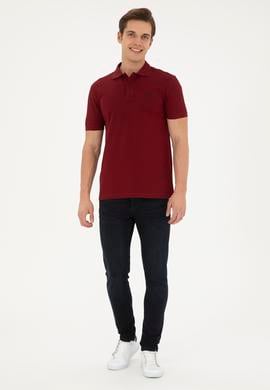 Erkek Slim Fit Polo Yaka Bordo Basic Tişört - 50279573314