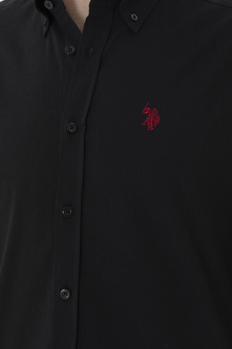 Erkek Keten Görünümlü Siyah Basic Gömlek