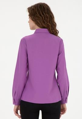 Kadın Mor Uzun Kollu Basic Gömlek - 50288851084