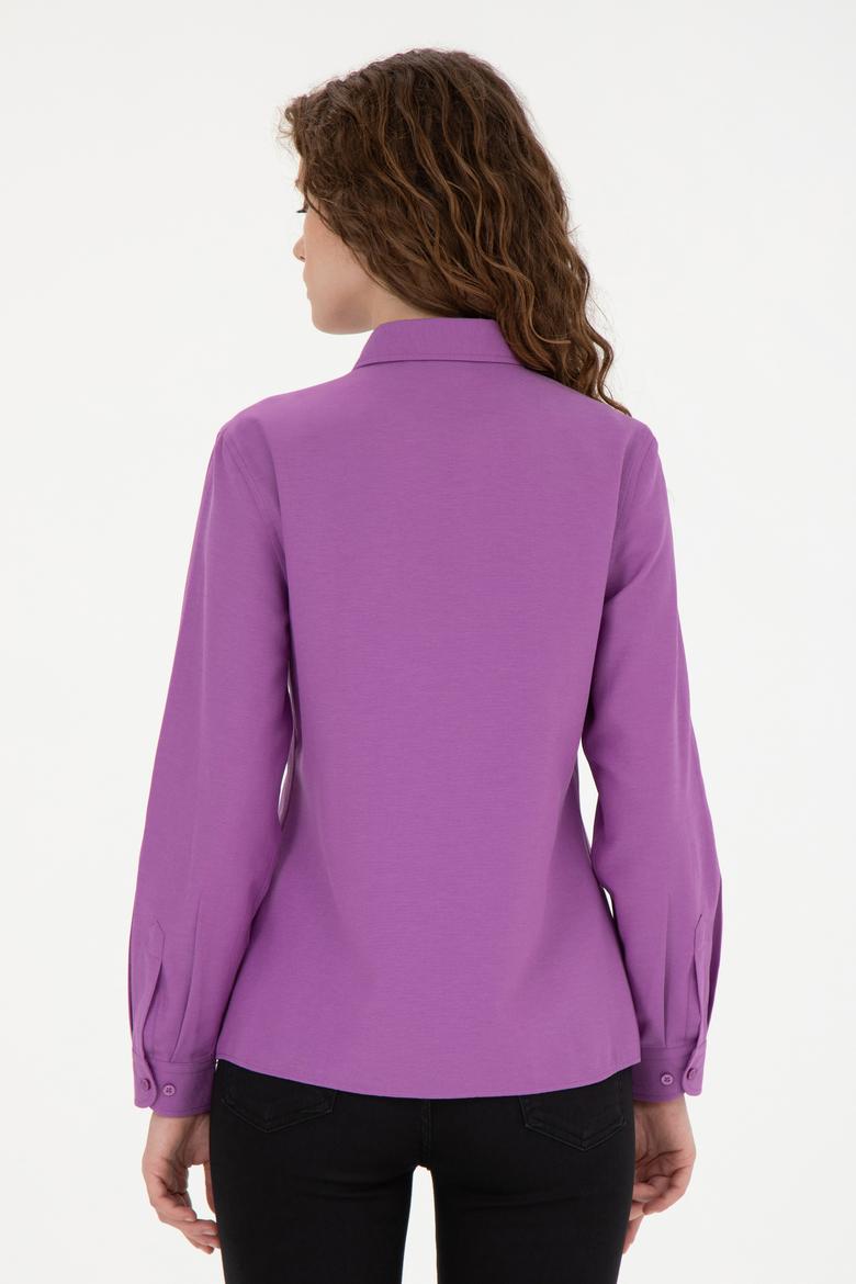 Kadın Mor Uzun Kollu Basic Gömlek - 50288851084
