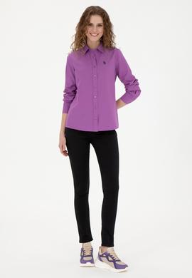 Kadın Mor Uzun Kollu Basic Gömlek - 50288851084