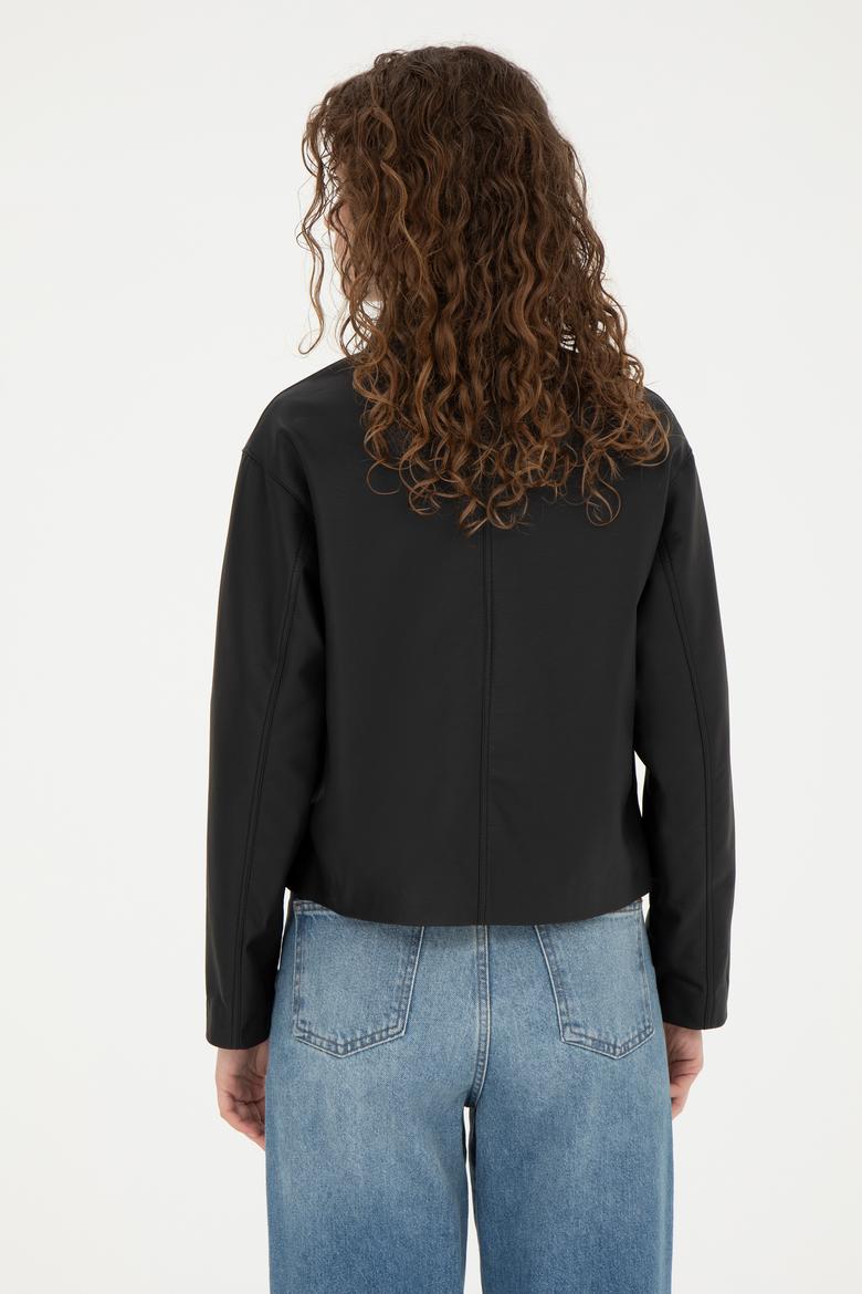 Kadın Siyah Deri Ceket - 50288622003