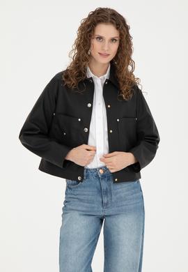 Kadın Siyah Deri Ceket - 50288622003