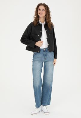 Kadın Siyah Deri Ceket - 50288622003