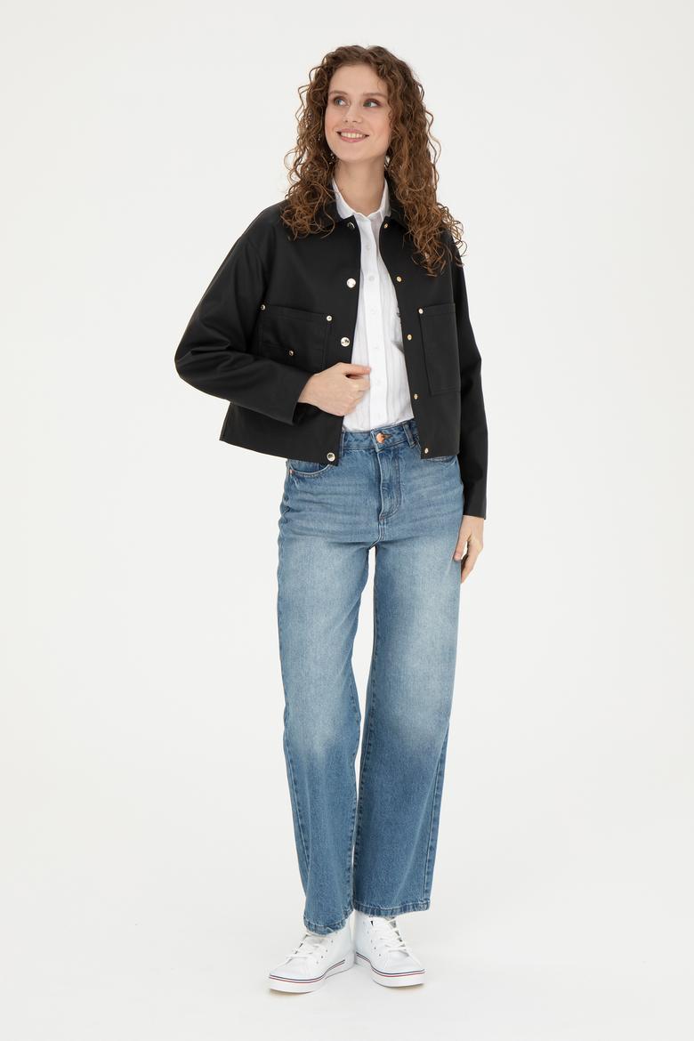 Kadın Siyah Deri Ceket - 50288622003