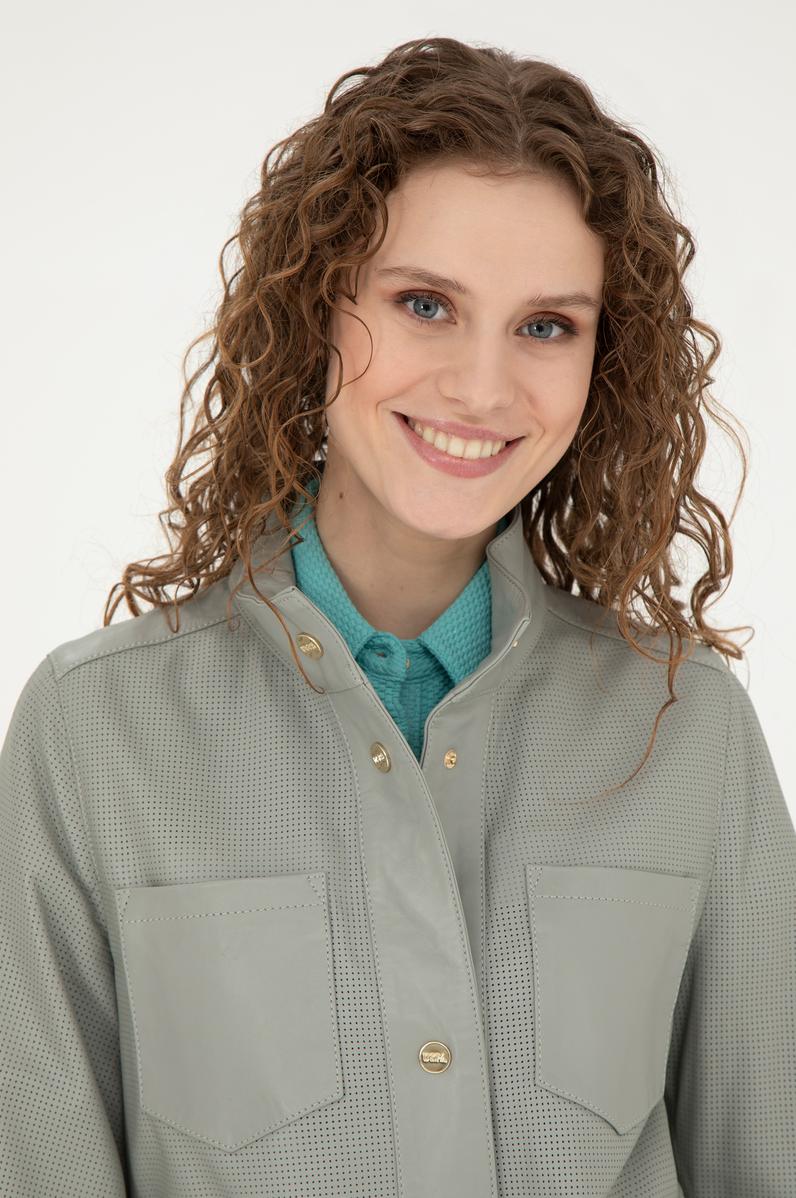 Kadın Mint Deri Ceket