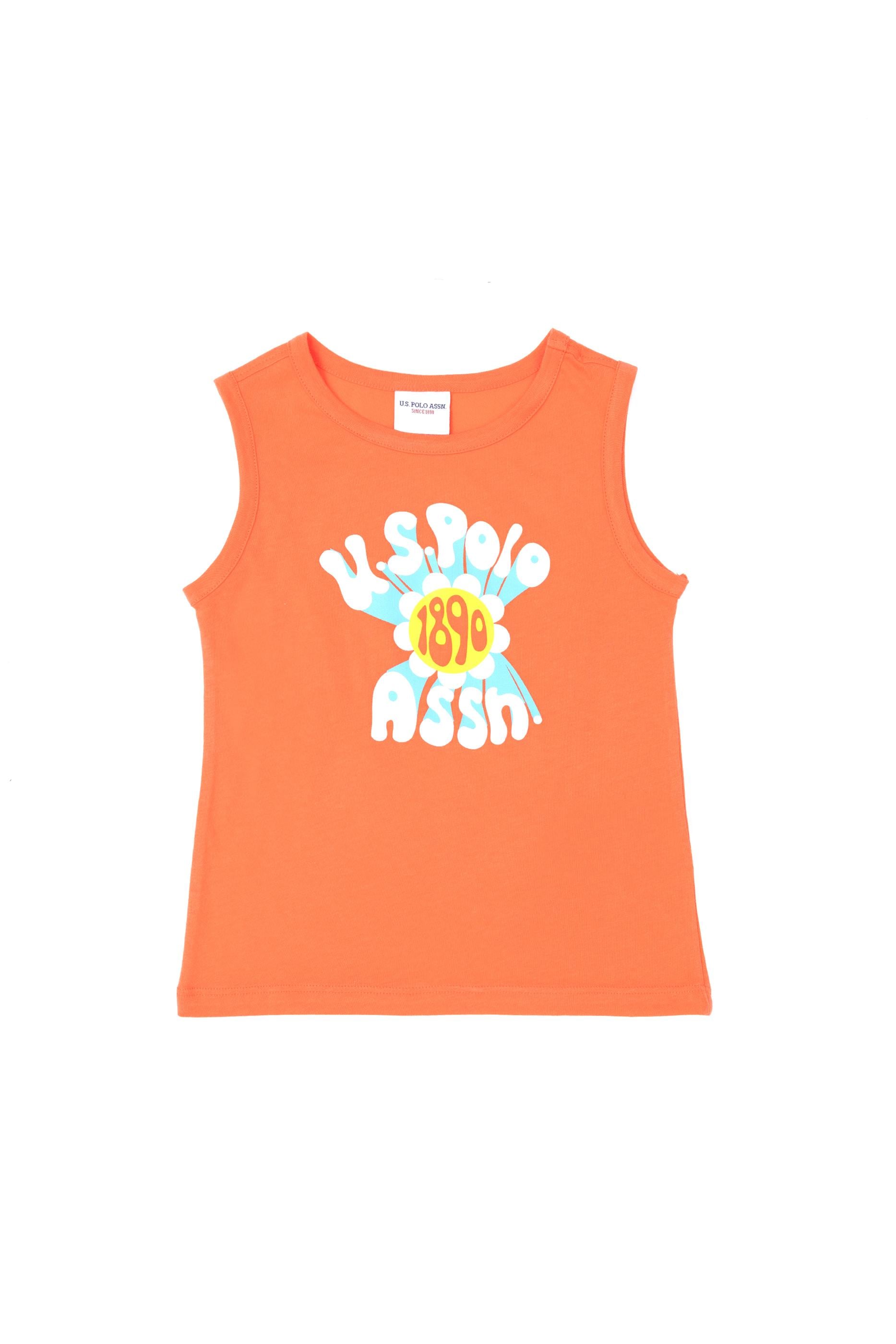 Kız Çocuk Nar Çiçeği Bisiklet Yaka Kolsuz Tişört