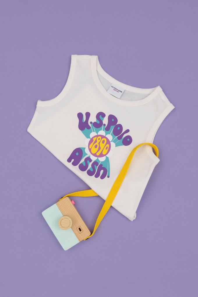 Kız Çocuk Ekru Bisiklet Yaka Tişört