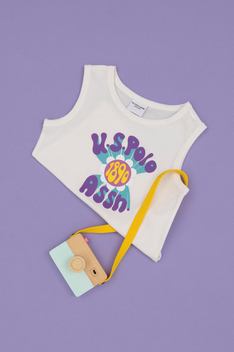 Kız Çocuk Ekru Bisiklet Yaka Tişört