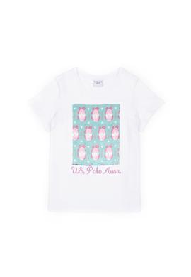 Kız Çocuk Beyaz Bisiklet Yaka Tişört - 50283265008