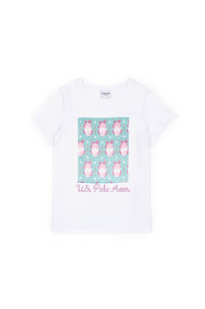 Kız Çocuk Beyaz Bisiklet Yaka Tişört