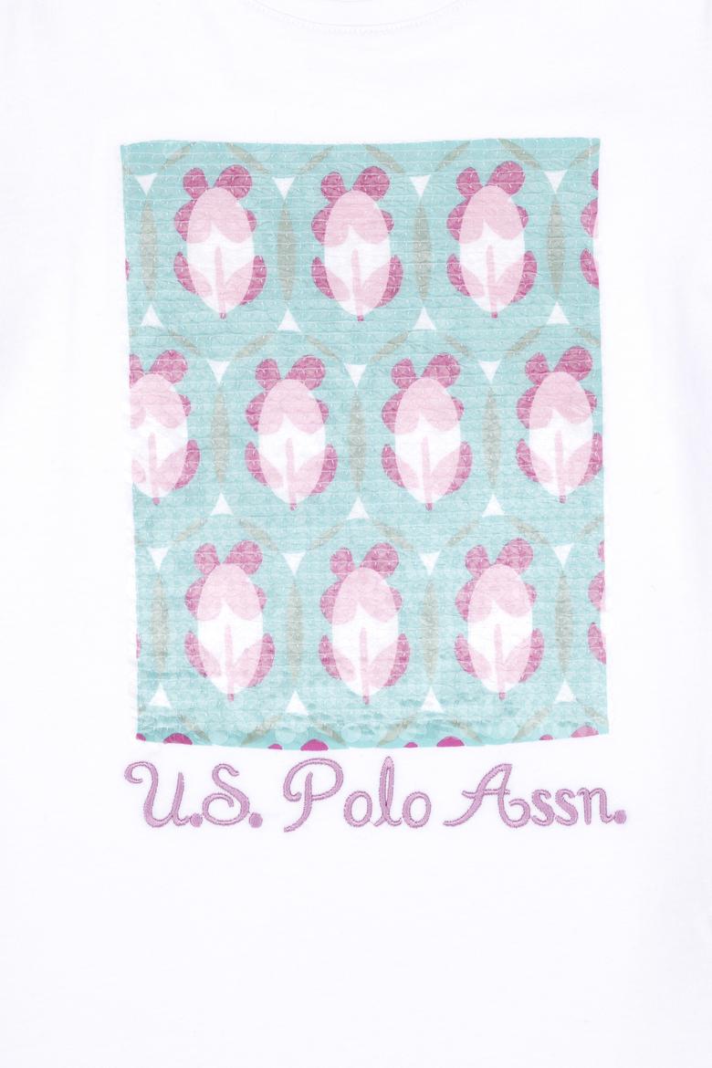 Kız Çocuk Beyaz Bisiklet Yaka Tişört - 50283265008