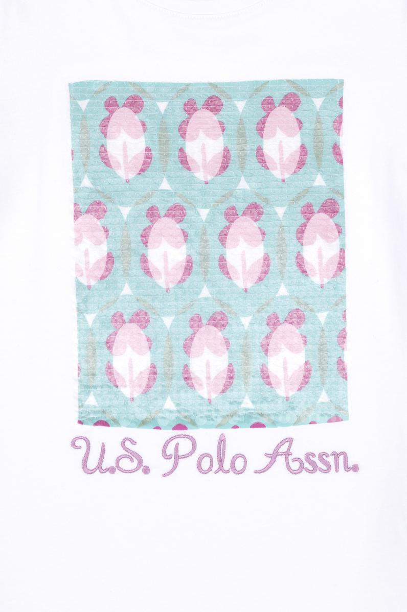 Kız Çocuk Beyaz Bisiklet Yaka Tişört