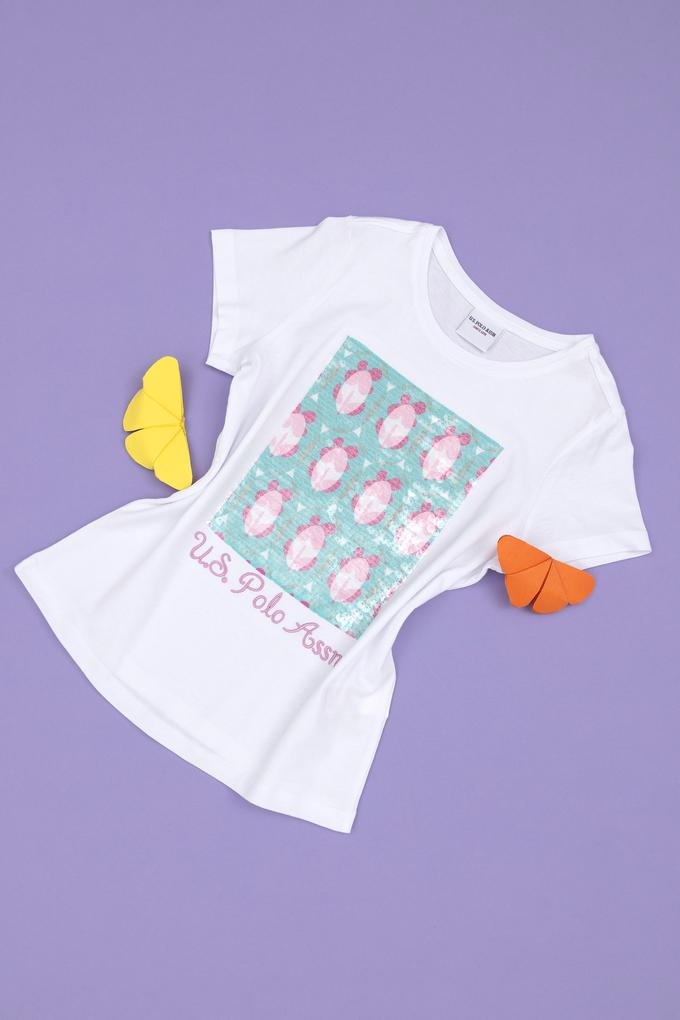 Kız Çocuk Beyaz Bisiklet Yaka Tişört