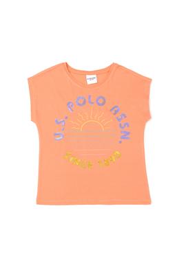 Kız Çocuk Somon Bisiklet Yaka Tişört - 50288450016