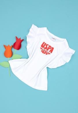 Kız Çocuk Beyaz Bisiklet Yaka Tişört - 50288438001