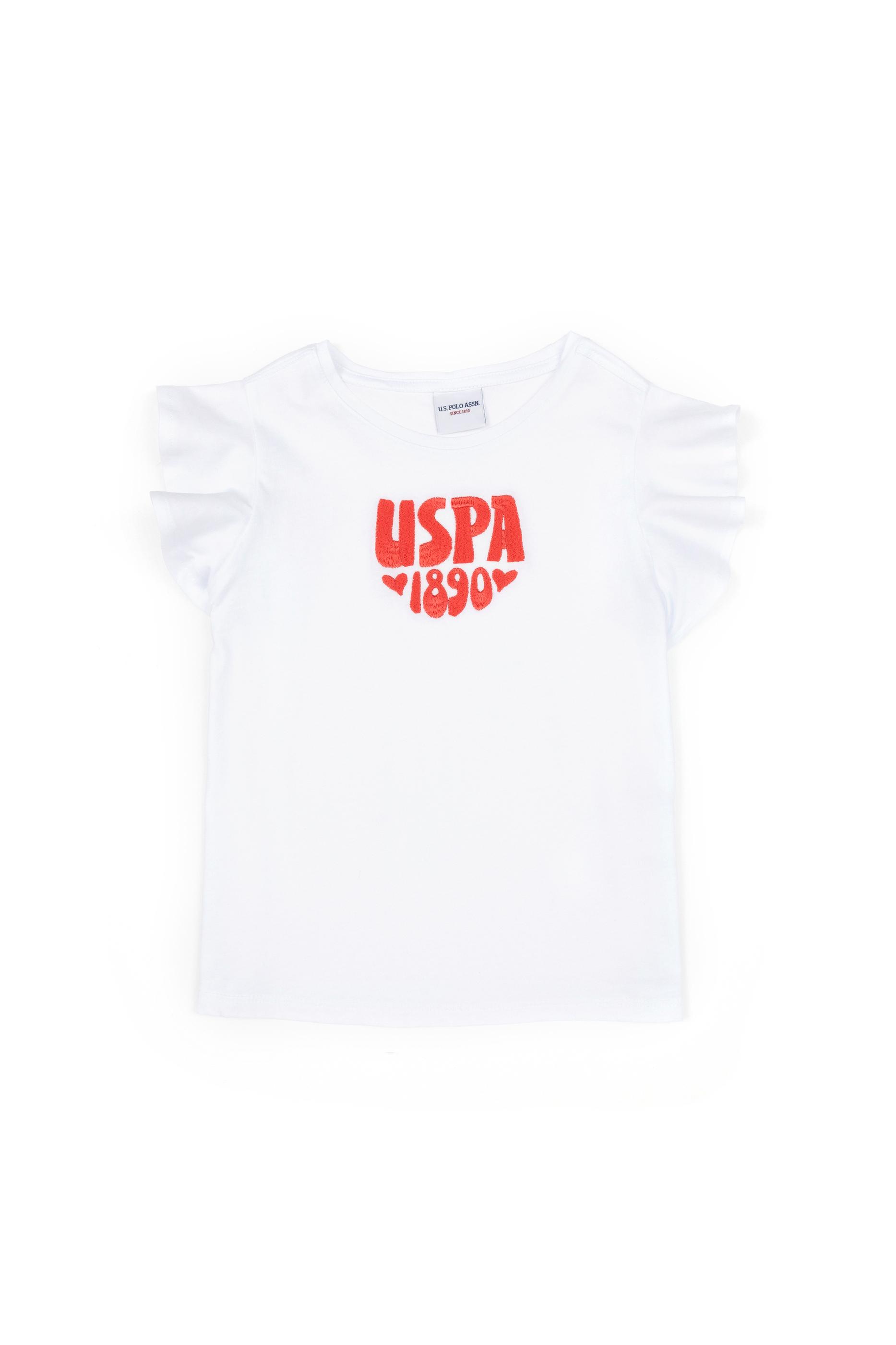 Kız Çocuk Beyaz Bisiklet Yaka Tişört