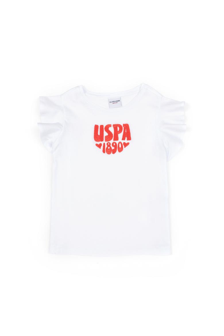 Kız Çocuk Beyaz Bisiklet Yaka Tişört - 50288438001