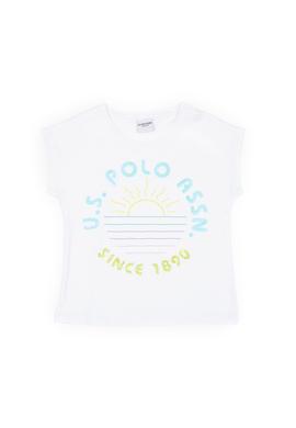 Kız Çocuk Beyaz Bisiklet Yaka Tişört - 50288450005