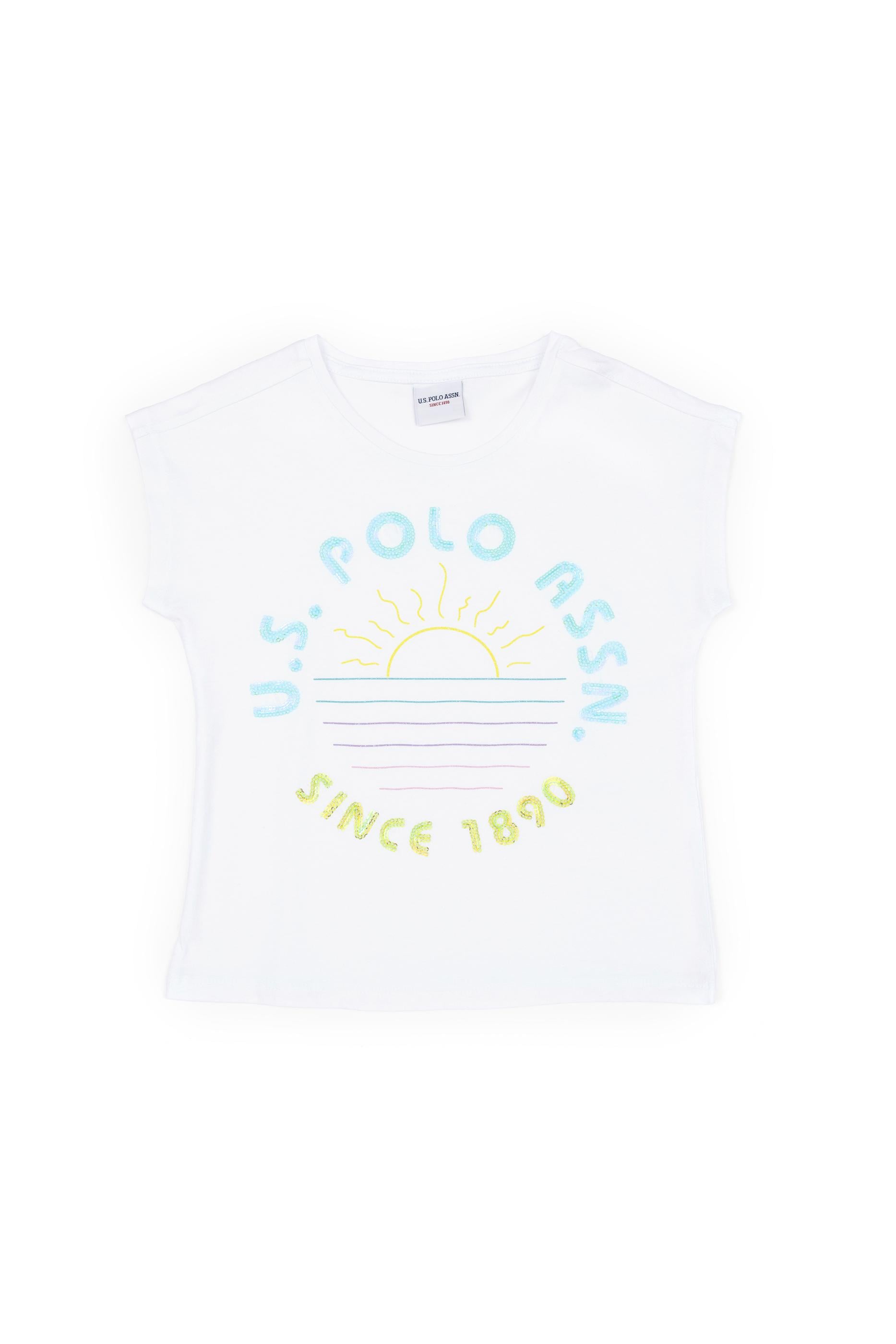 Kız Çocuk Beyaz Bisiklet Yaka Tişört