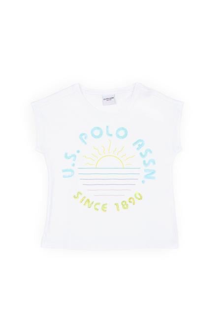 Kız Çocuk Beyaz Bisiklet Yaka Tişört