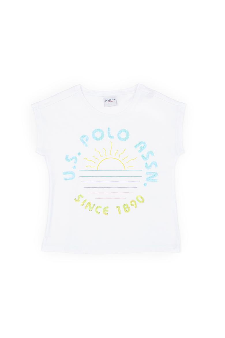 Kız Çocuk Beyaz Bisiklet Yaka Tişört - 50288450005