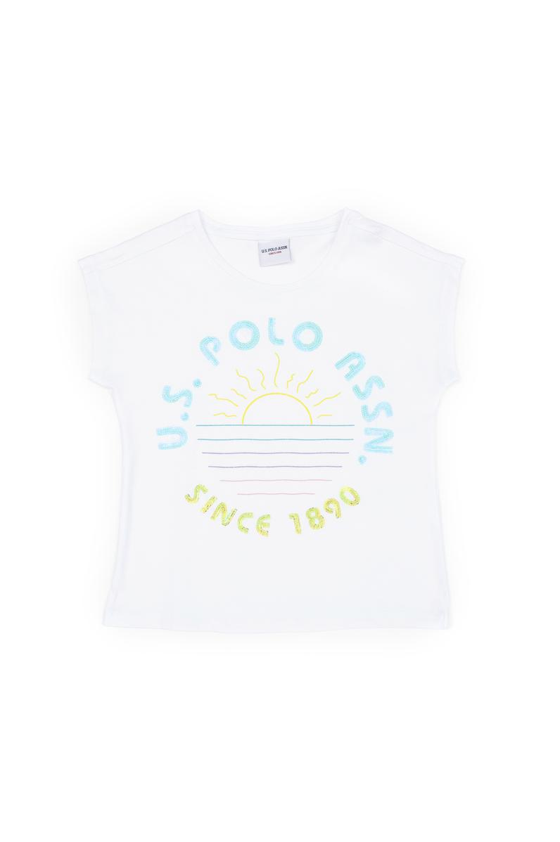 Kız Çocuk Beyaz Bisiklet Yaka Tişört