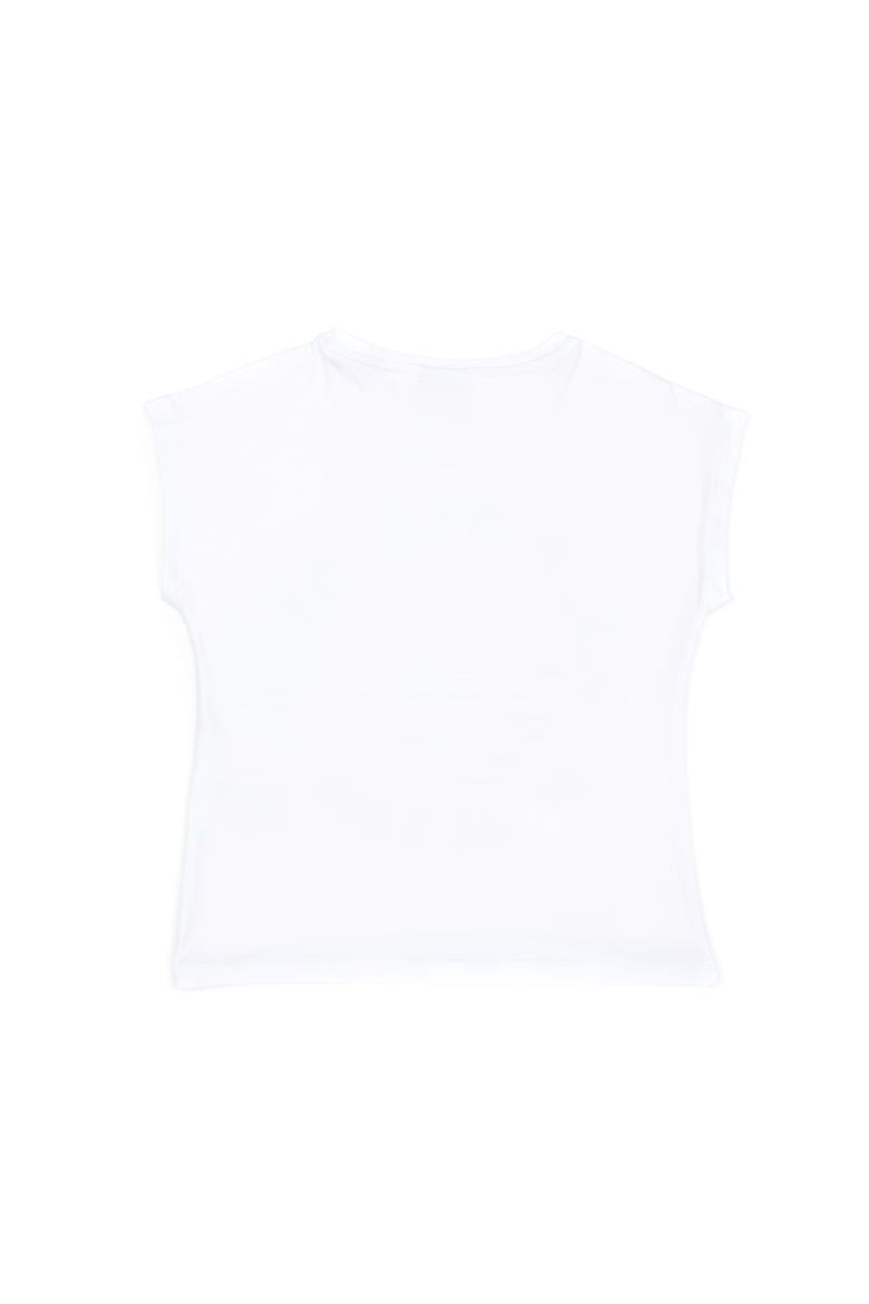 Kız Çocuk Beyaz Bisiklet Yaka Tişört - 50288450005