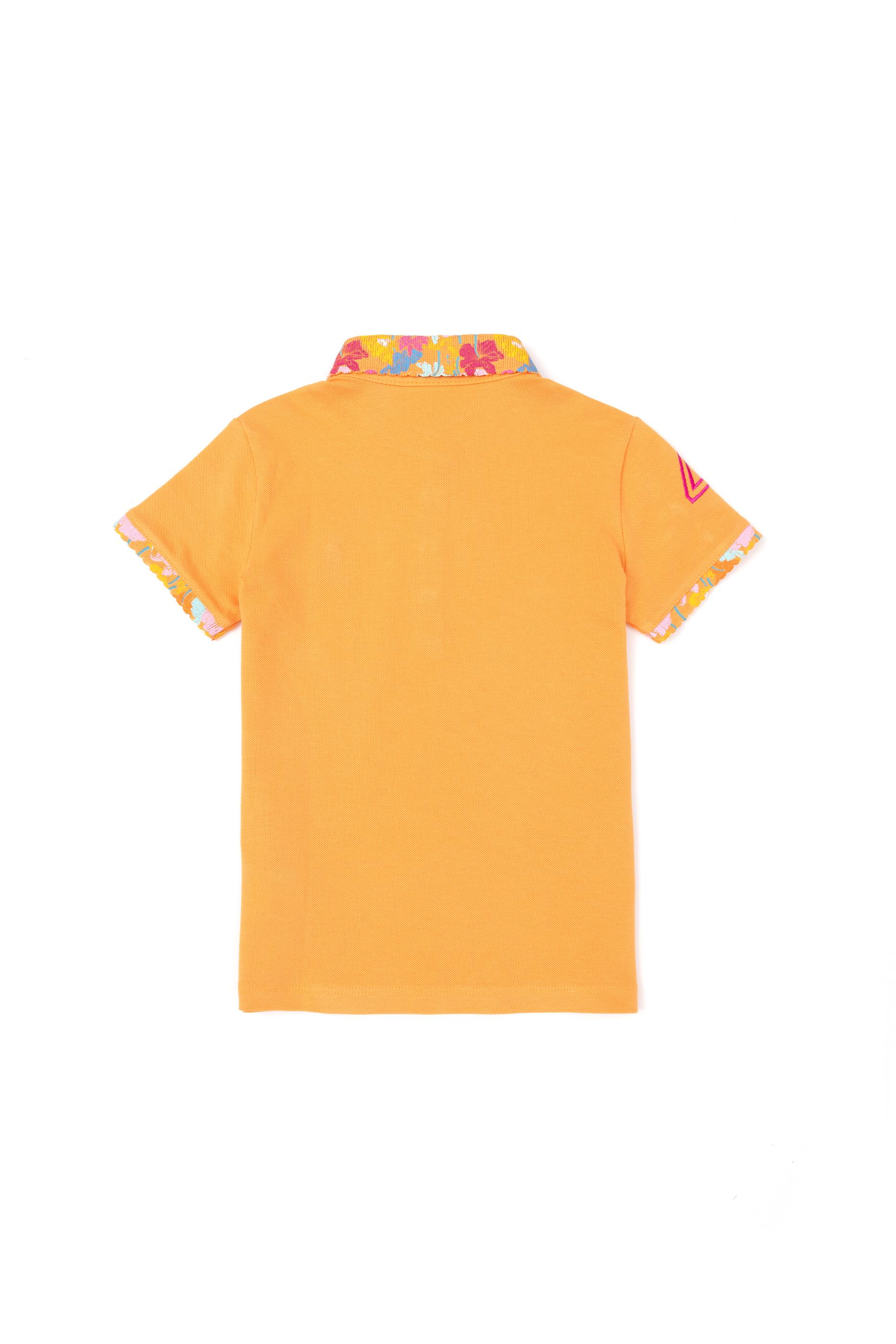 Kız Çocuk Turuncu Polo Yaka Basic Tişört