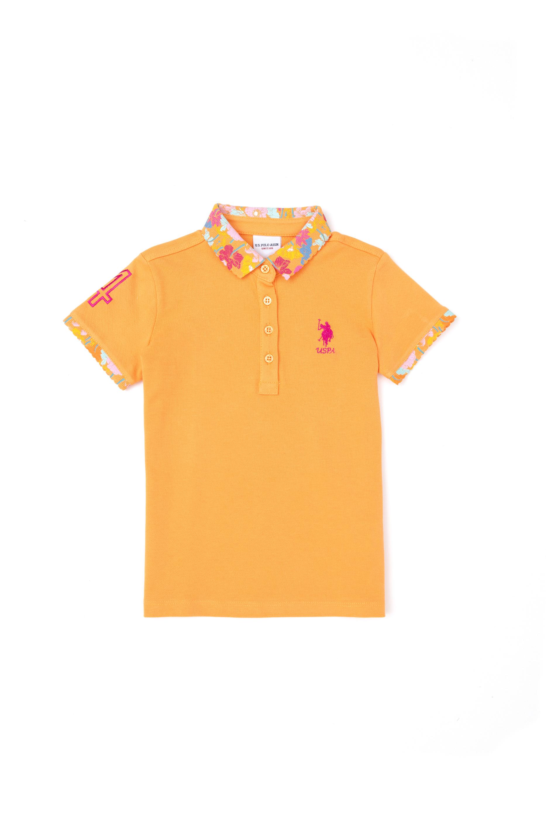 Kız Çocuk Turuncu Polo Yaka Basic Tişört