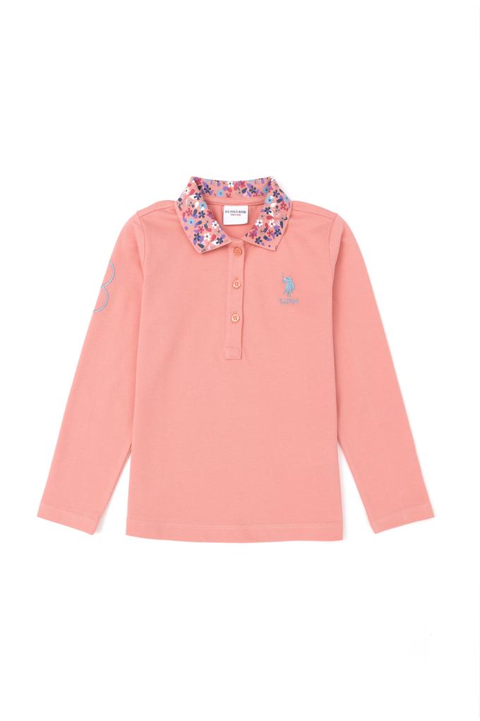 Kız Çocuk Somon Polo Yaka Basic Sweatshirt