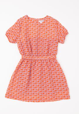 Kız Çocuk Nar Çiçeği Kısa Kollu Dokuma Elbise - 50282962023