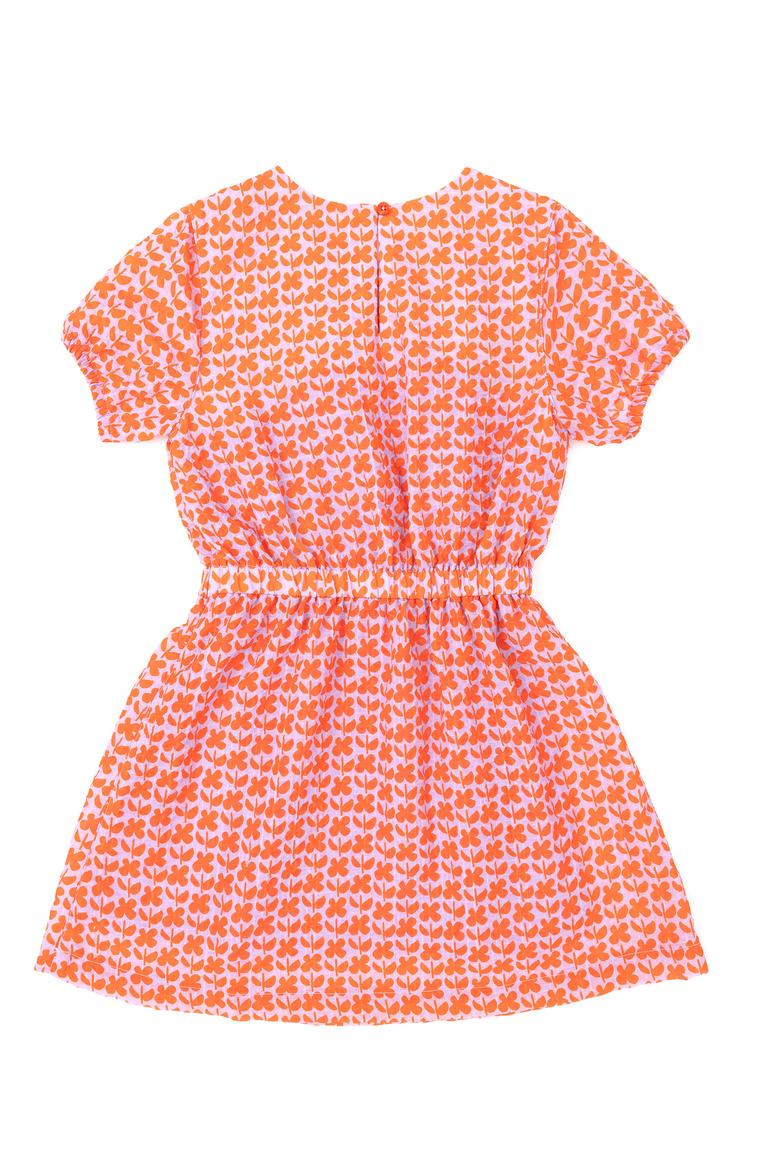 Kız Çocuk Nar Çiçeği Kısa Kollu Dokuma Elbise - 50282962023