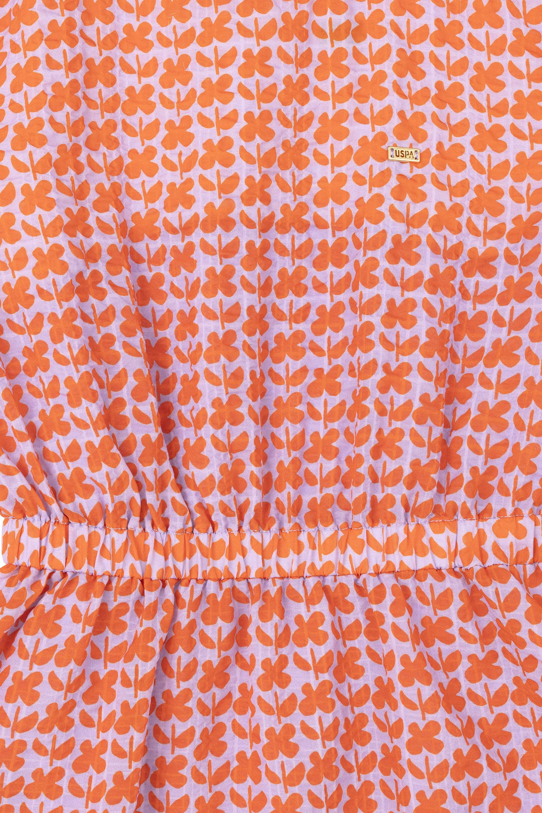 Kız Çocuk Nar Çiçeği Kısa Kollu Dokuma Elbise