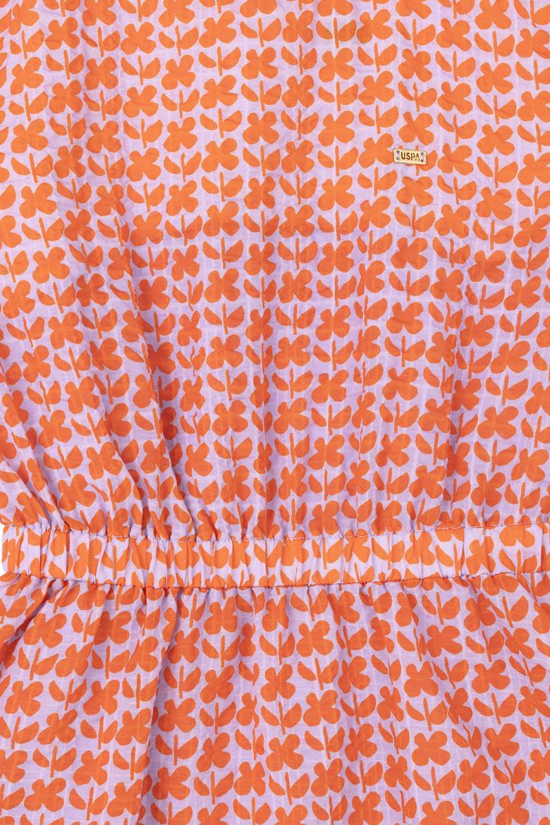 Kız Çocuk Nar Çiçeği Kısa Kollu Dokuma Elbise - 50282962023