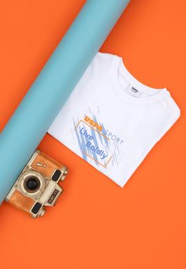 Erkek Çocuk Beyaz Bisiklet Yaka Tişört - 50281848011