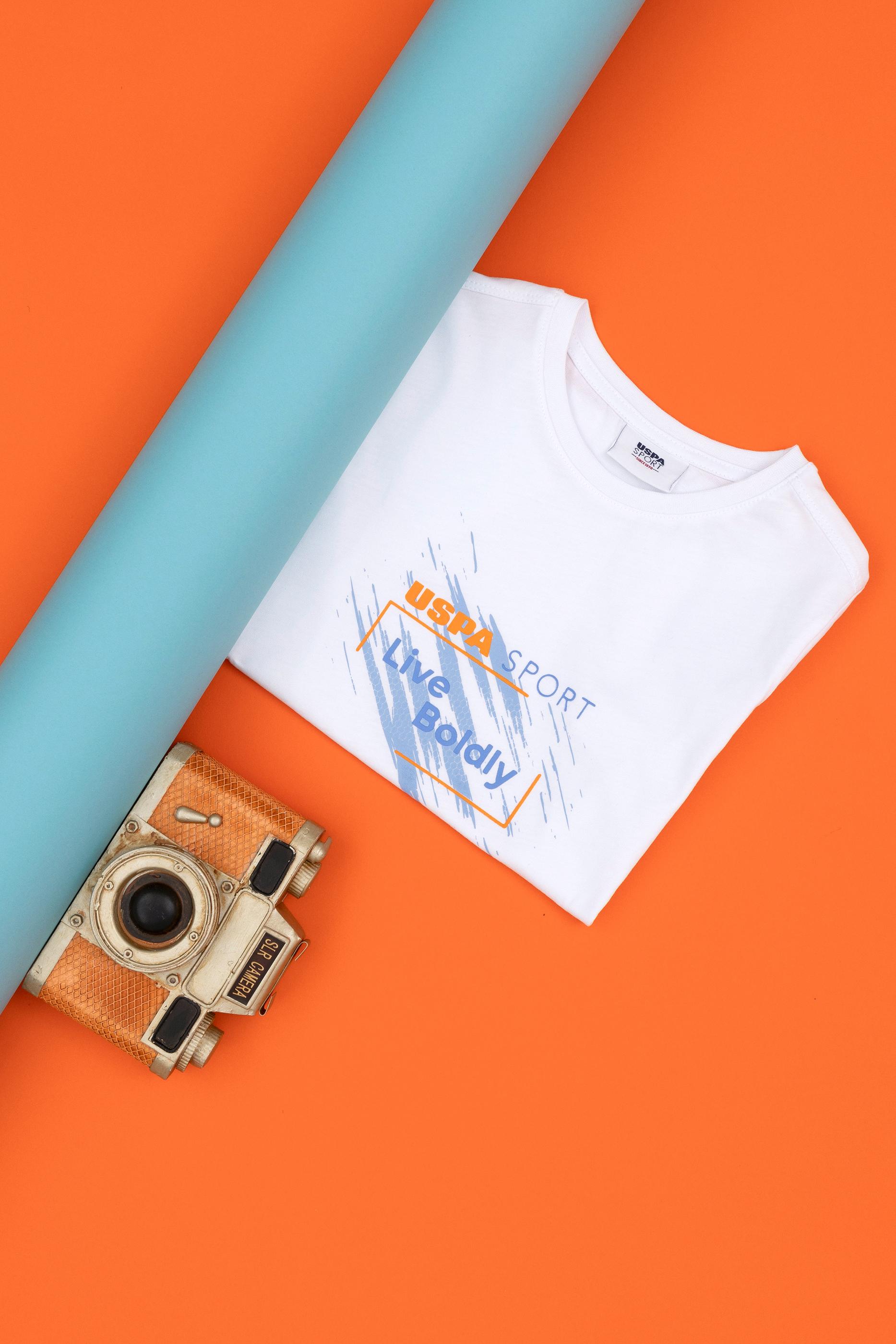 Erkek Çocuk Beyaz Bisiklet Yaka Tişört