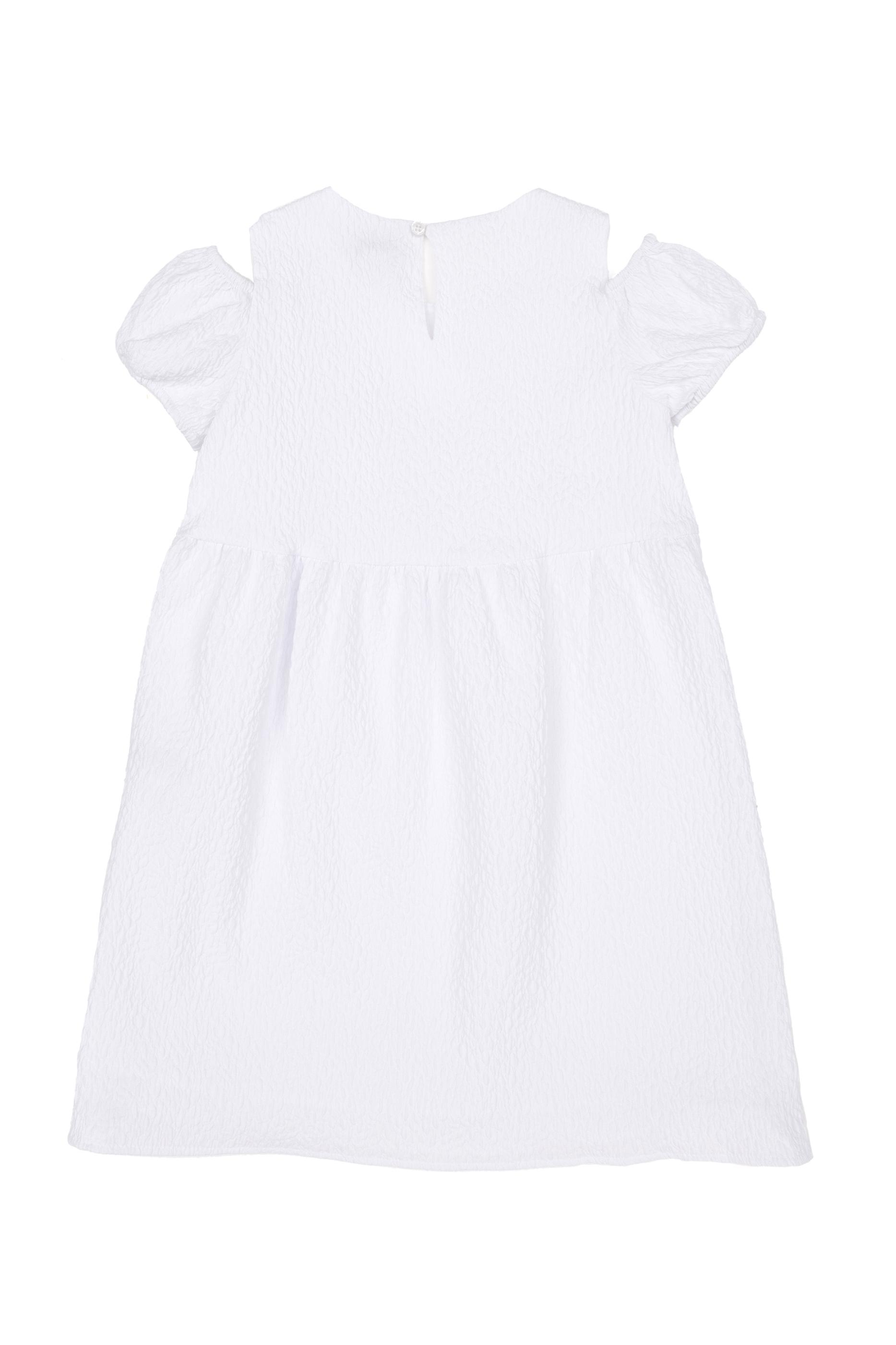 Kız Çocuk Beyaz Kolsuz Dokuma Elbise