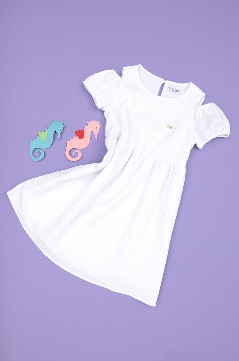 Kız Çocuk Beyaz Kolsuz Dokuma Elbise