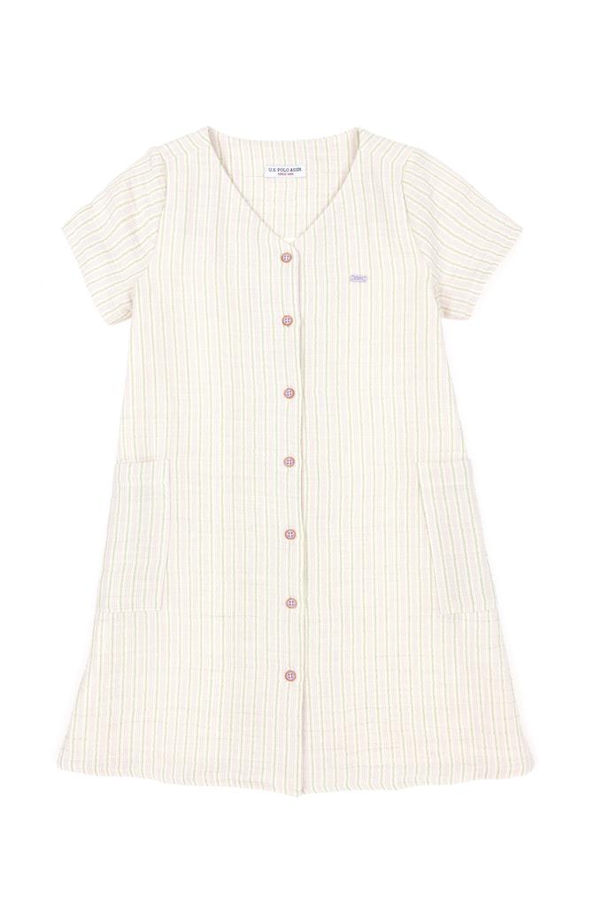 Kız Çocuk Krem Dokuma Elbise