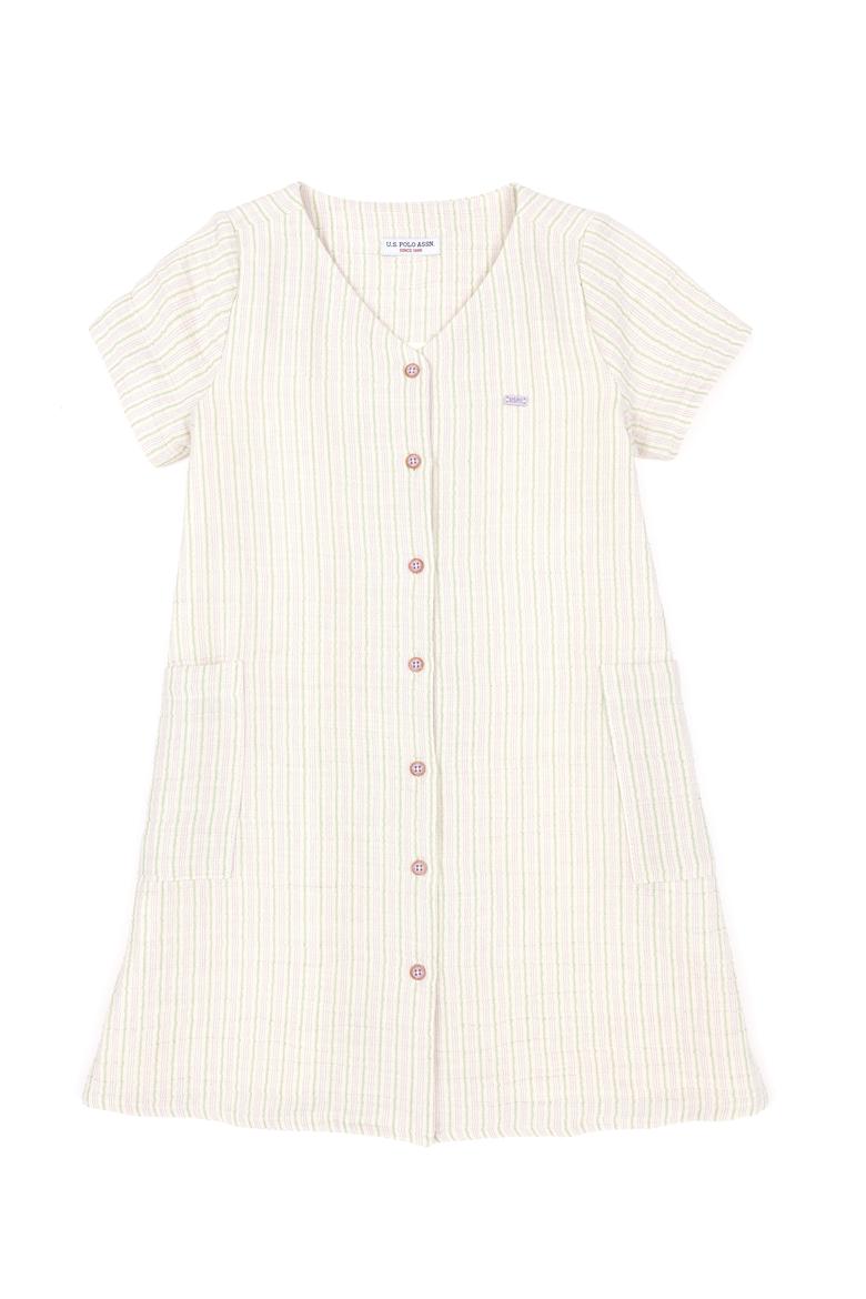 Kız Çocuk Krem Dokuma Elbise