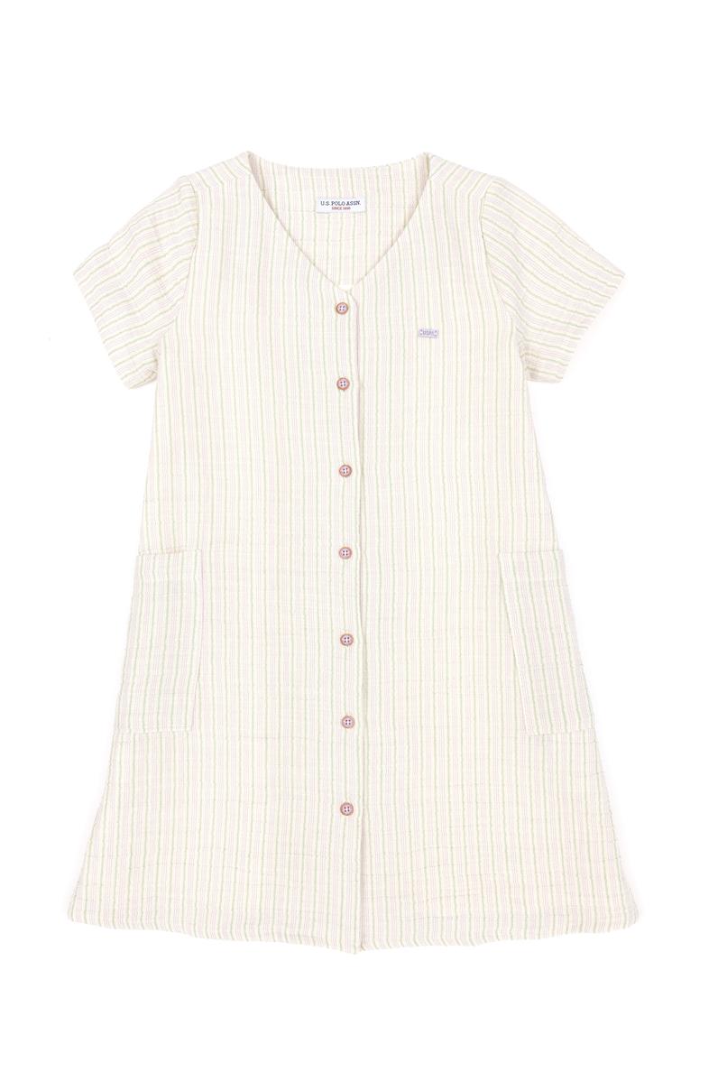 Kız Çocuk Krem Dokuma Elbise