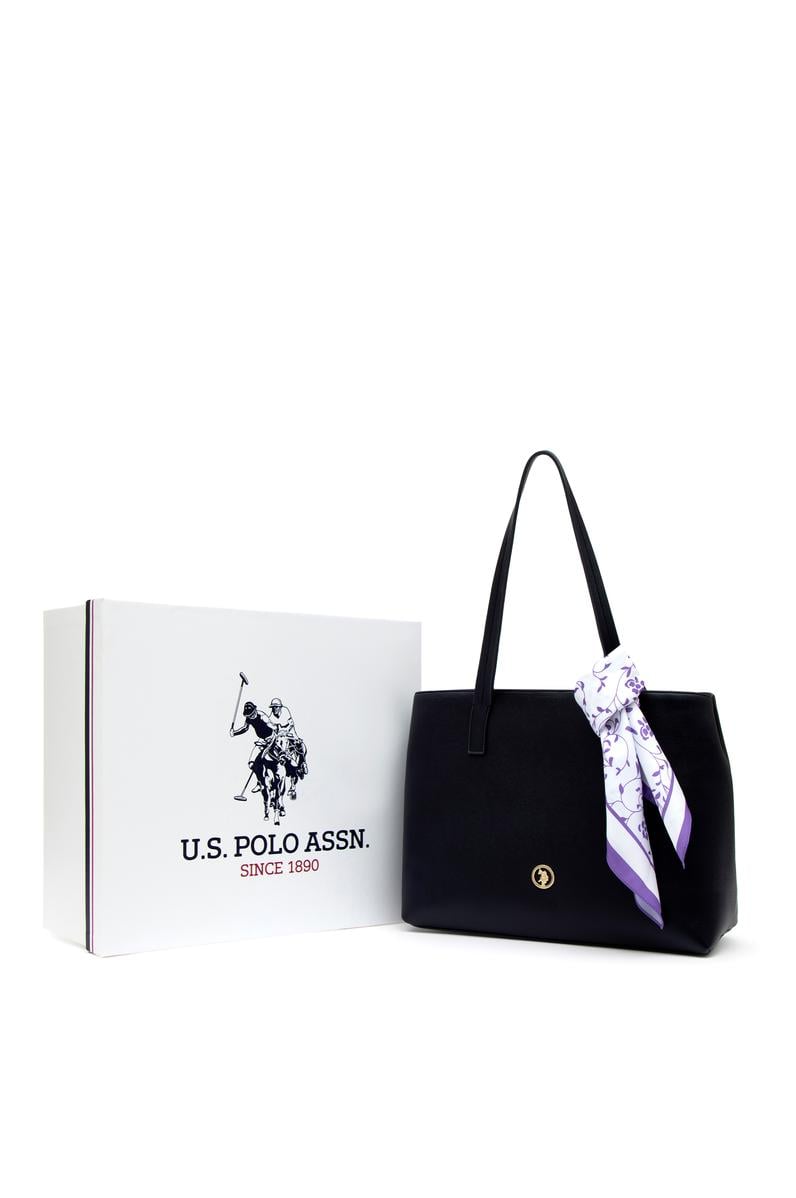 Kadın Kutulu Fularlı Hediyelik Lacivert Kol Çantası