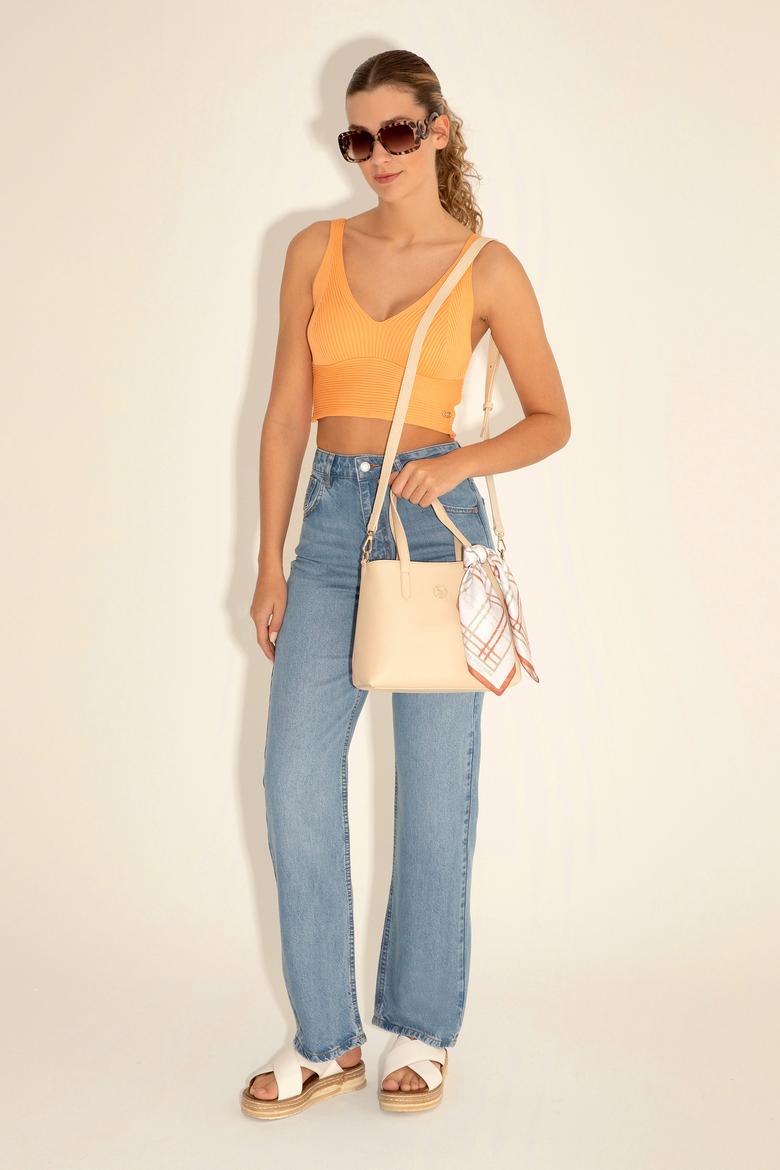 Kadın Kutulu Fularlı Hediyelik Krem Kol Çantası - 50295939002